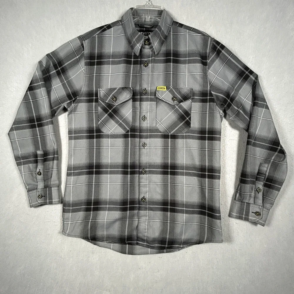 Dixxon Flannel Slurry Crew Mens Size M Grey Black Plaid D-Tech Button Up Shirt